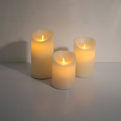 Set of 3 Premium Wax LED Pillar Candles - Hire