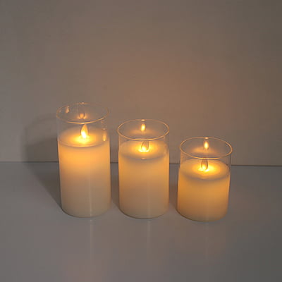 Set of 3 Elegant Wax LED Pillar Candles in Vase - Hire
